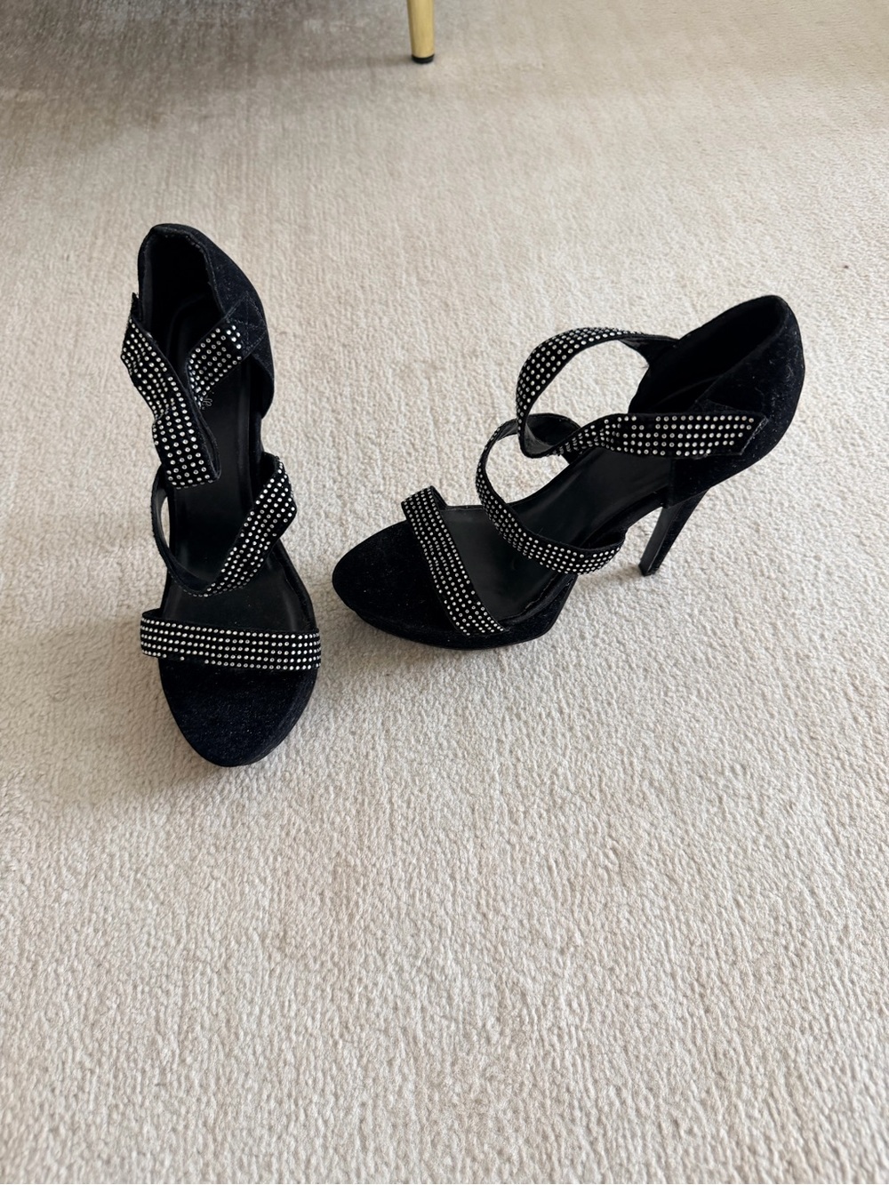 Black Velvet Rhinestone Heels - Picture 11 of 16